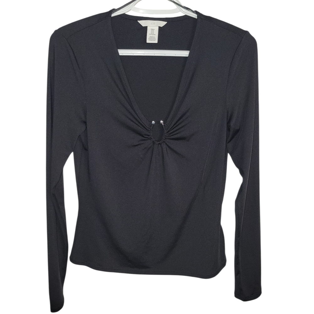 White House Black Market Black Gathered Long Sleeve Top